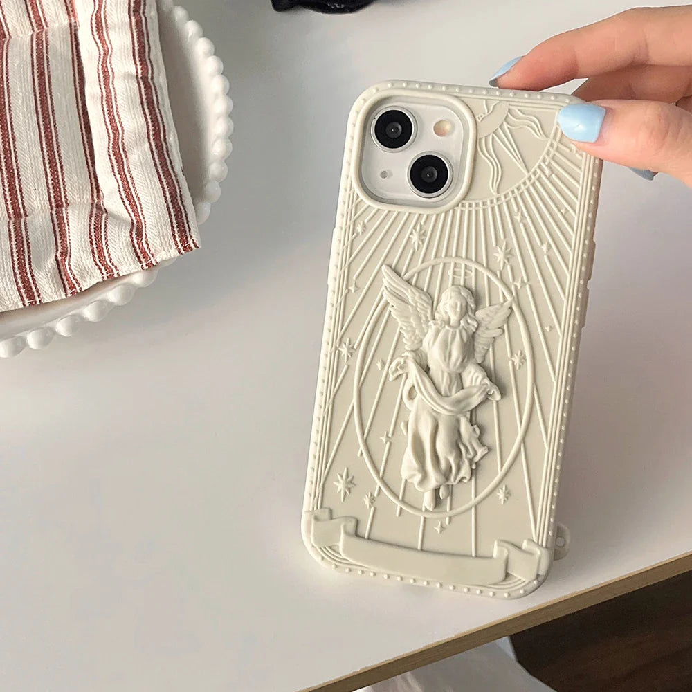 3D Classical Art Angel Statue Case Retro Girl Phone Case