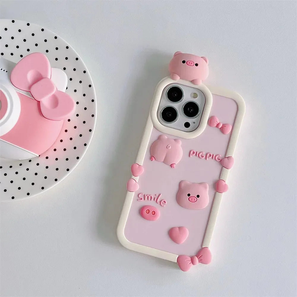3D Cartoon Stereoscopic Love Pig Phone Case