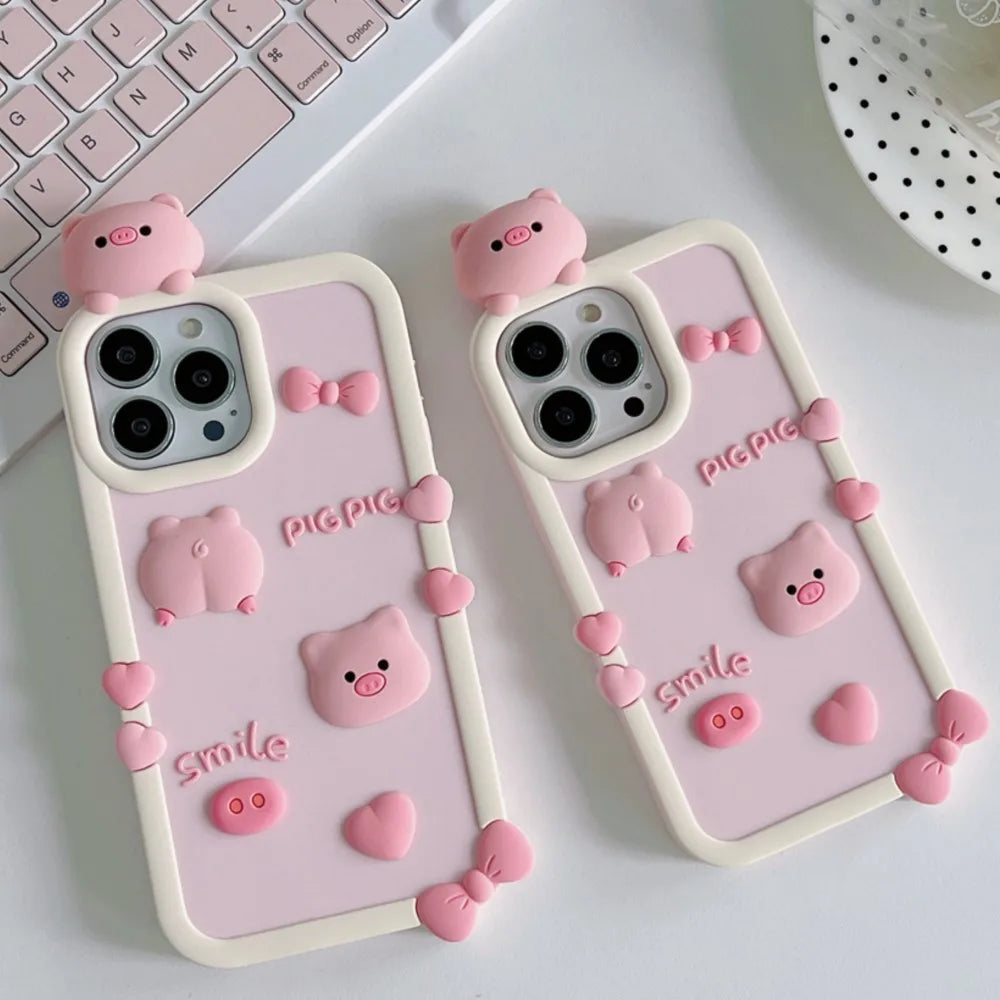 3D Cartoon Stereoscopic Love Pig Phone Case